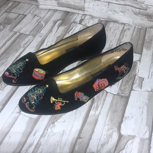 Rafael Blantoni velvet embroidered Christmas flats